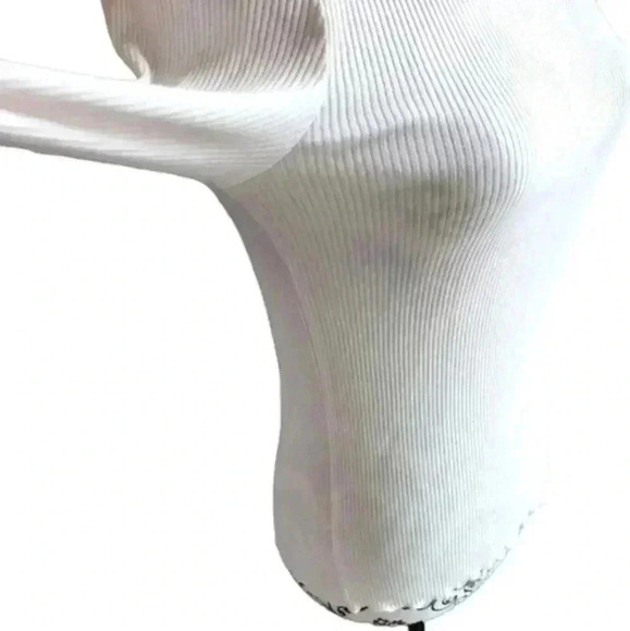 SELECTED Femme Long Sleeve Ribbed Tee Lettuce Hem White Crew Neck Women's Medium - Picture 5 of 13